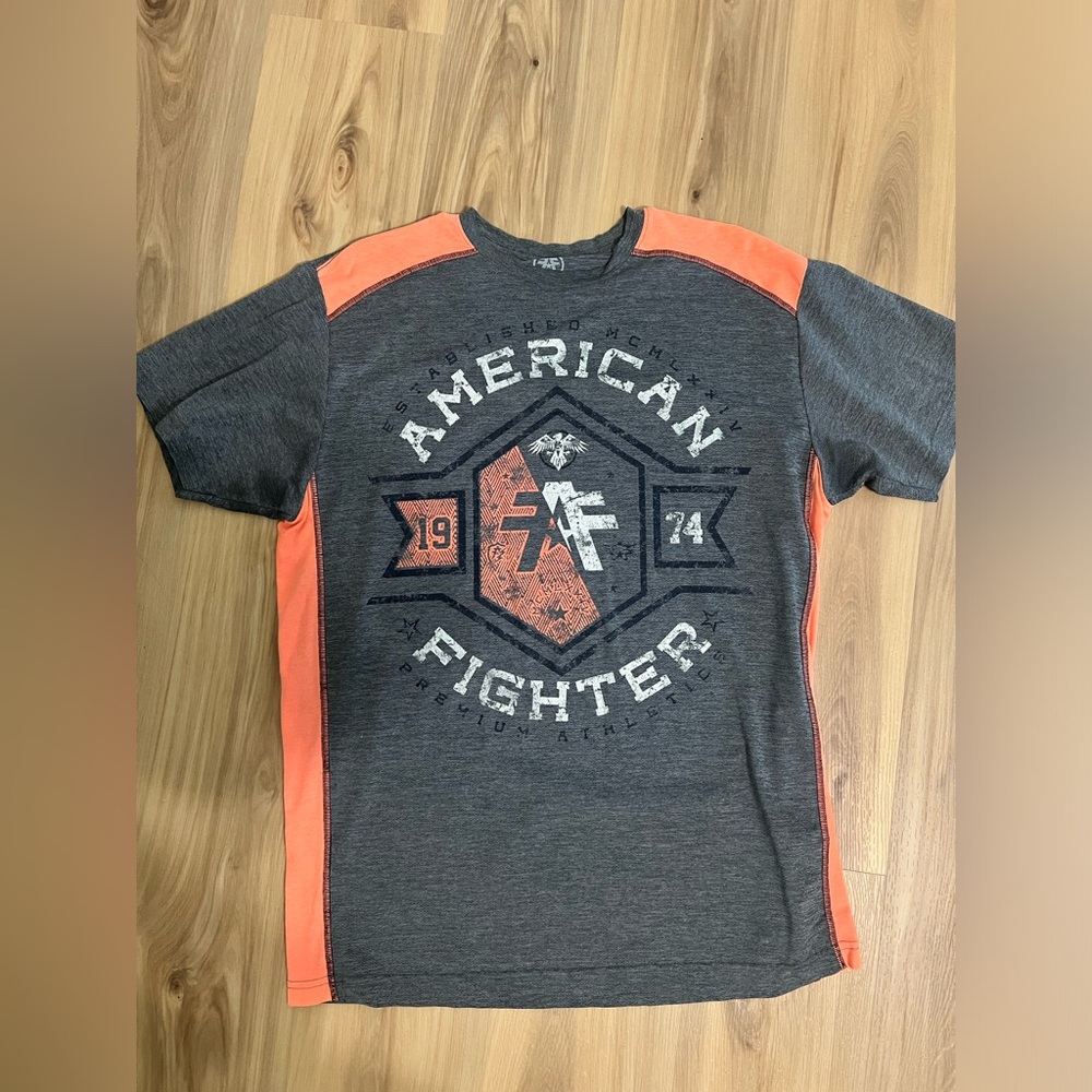 American fighter men’s tee gray and orange